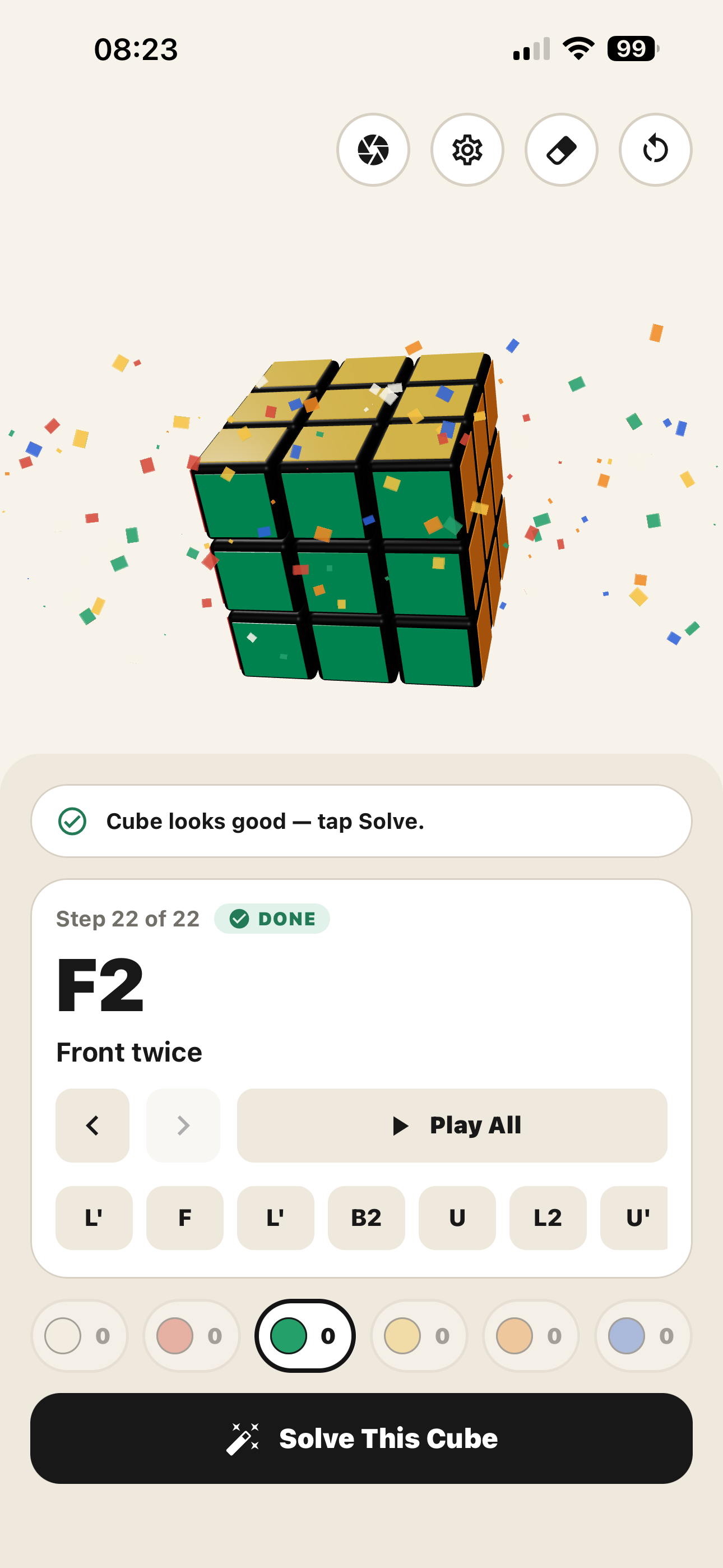 Solved cube with confetti