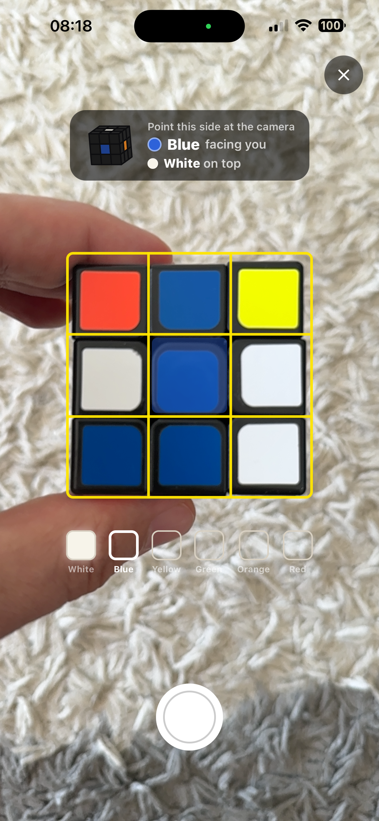 Scanning a cube face with the camera